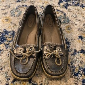 Silver Sperry Topsider Boat Shoes Size 10